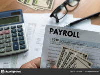 PAYROLL Businessman working Financial accounting concept